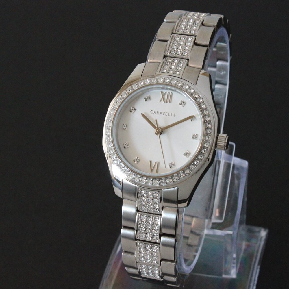 Retro Caravelle Sport Ladies Quartz Watch 154 Austrian Crystals Stainless 28mm - Picture 4 of 13